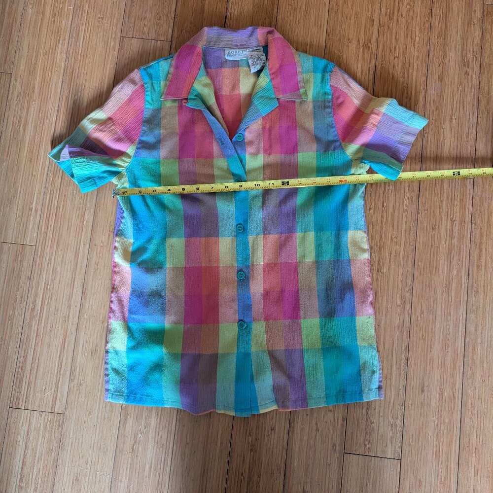 Vintage rainbow plaid shorts/tee set - size small - Picture 8 of 11
